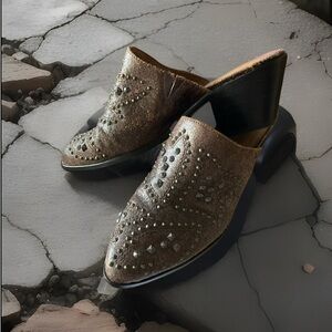 Frye Studded Brown Mules